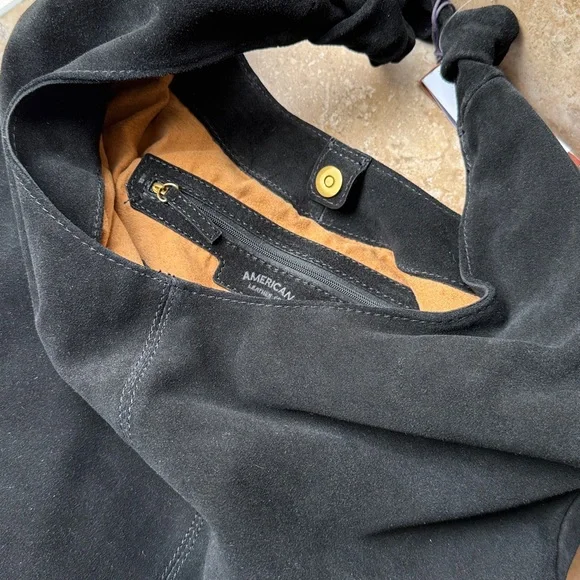 Marietta Knot Hobo 2.0 Bag American Leather Co. Black Suede Leather Corner Scuff - Picture 9 of 15